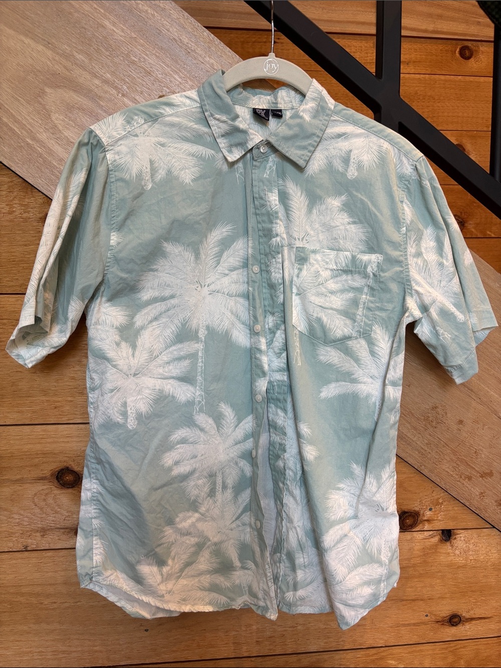 Kids Light Sage Palm-Print Short Sleeve Button-Down Shirt